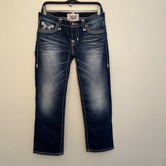 BIG STAR Liv Low Rise Boot Cut Contrast Thick Stitch Jeans, Dark Wash- Size 28 - Picture 7 of 12